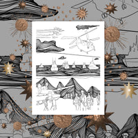 Military themed art print featuring fine line patterns