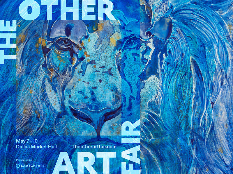 Artwork of blue lion with the logo of The Other Art Fair overlayed on top