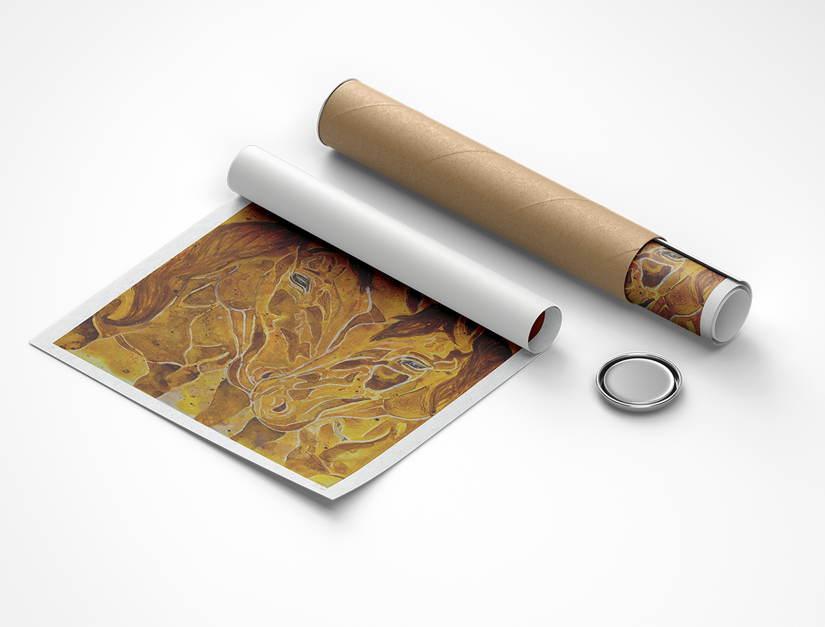 Artistic print with a roll of paper on a white background