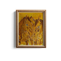 Frame artwork of two yellow horses on a yellow background